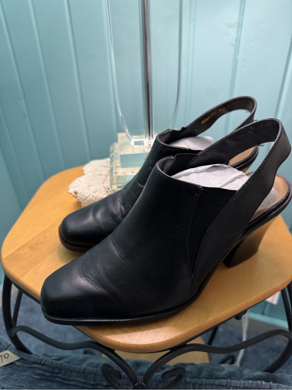 Nicole by Nicole Miller Black Leather Slingback Ankle Booties